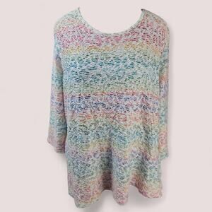 ALFRED DUNNER | Colorful Rainbow Pride Asymmetrical 3/4 Sleeve Knit Sweater | XL